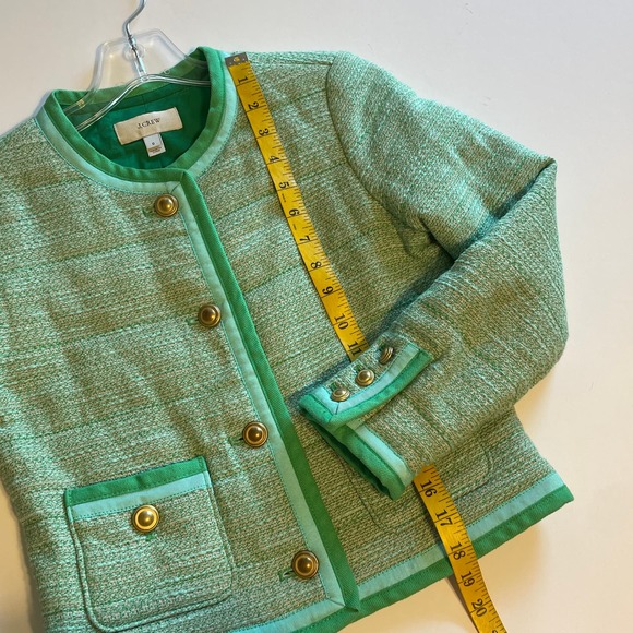J. Crew Collarless Tweed Blazer Jacket Womens Size 0 Spearmint Green Career - Picture 11 of 11